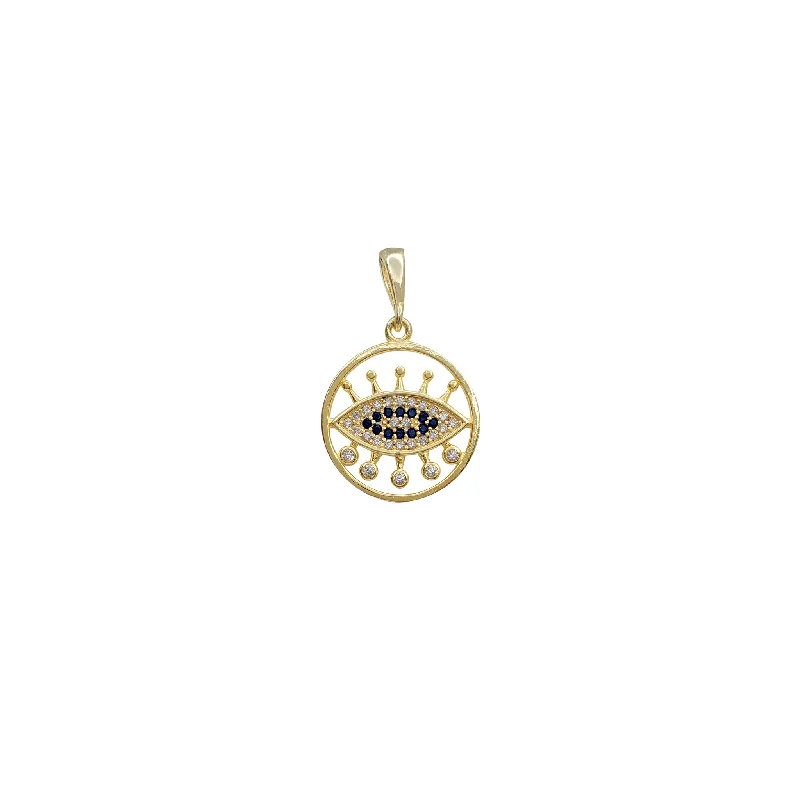 Double - Sided Pendant Necklace with a Photo Insert for Memory - KeepersZirconia Outlined Evil Eye Round Pendant (Silver)